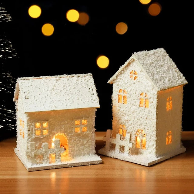 Deko Holzhaus Weihnachten/ Licht/ Schnee/ Kleine Deko Holzhäuser